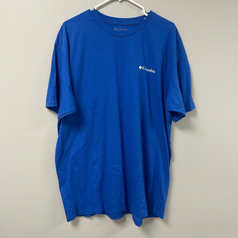 Columbia Mens XXL Blue Graphic T-Shirt American Flag Mountain Short Sleeve Tee
